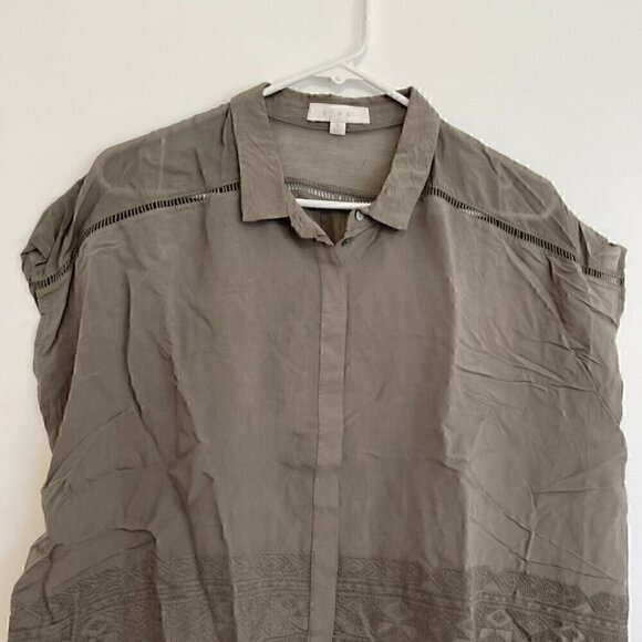 ERI + ALI ANTHROPOLOGIE Olive Green Embroidered Boxy Dolman Sleeve Button Down S - Picture 4 of 16